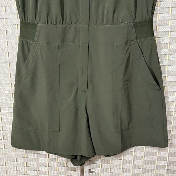 Athleta Brooklyn Utility Romper Size 10 Dark Olive Green Zip Front Pockets EUC - Picture 4 of 11